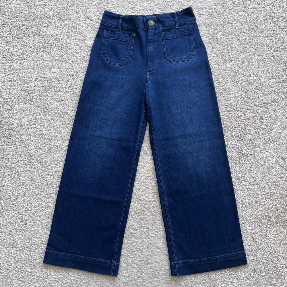 Pilcro The Skipper Wide Leg Jeans Womens 27 Blue Dark Wash High Rise Crop Denim